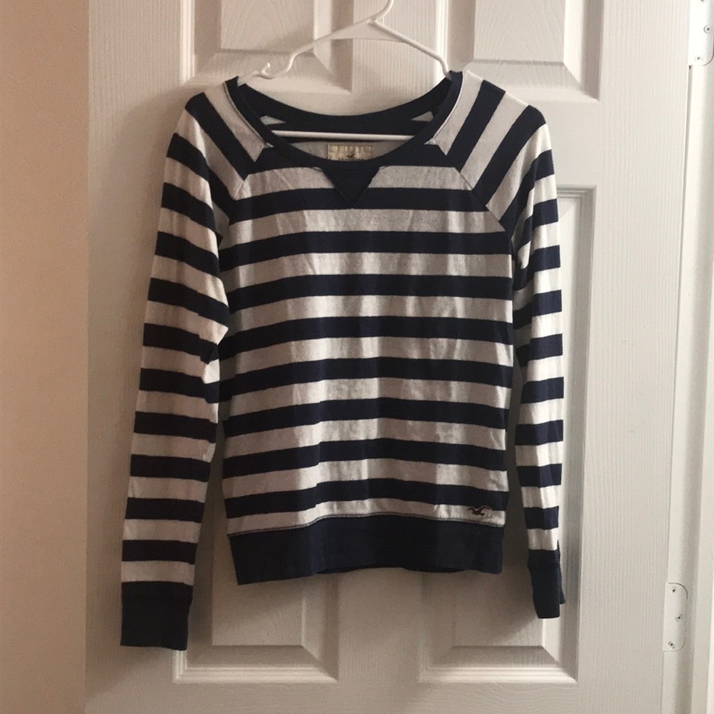 Hollister blue and white stripe knit long-sleeve top, size small